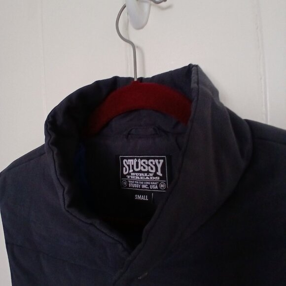 Vintage Stussy Burly Gear Vest Mens Small Snap Button Navy Blue 90s Work Jacket - Picture 8 of 16